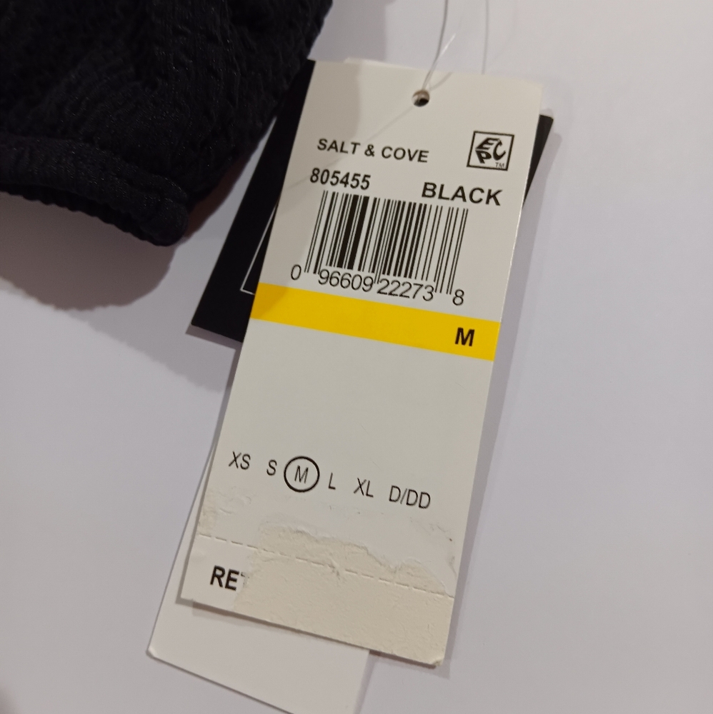 Salt + Cove Juniors' (Size M) Black 1-Shoulder Swim Top with Tie (NWT) - Picture 6 of 10